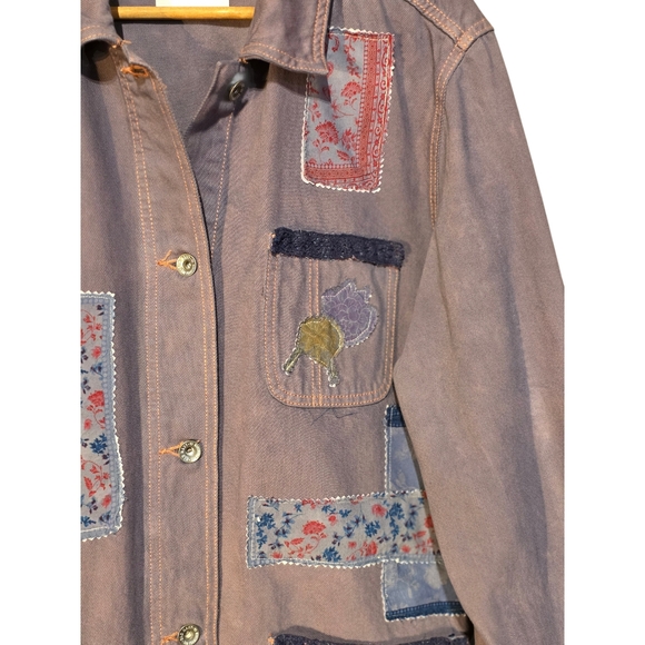 Women's Blue Purple Utility Jacket with Patchwork Design - Picture 4 of 7